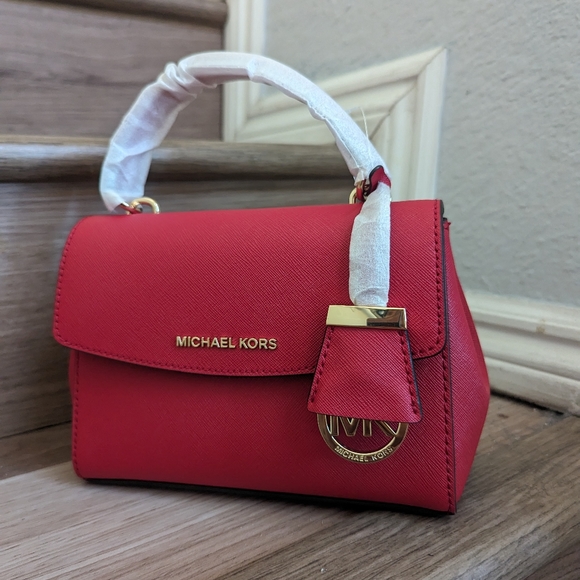 Michael Kors Ava Extra-Small Saffiano Leather Crossbody Crimson w/MK Gift Box - Picture 4 of 5